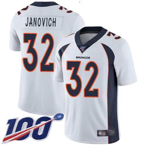 Men Denver Broncos #32 Andy Janovich White Vapor Untouchable Limited Player 100th Season Football NFL Jersey->women nfl jersey->Women Jersey